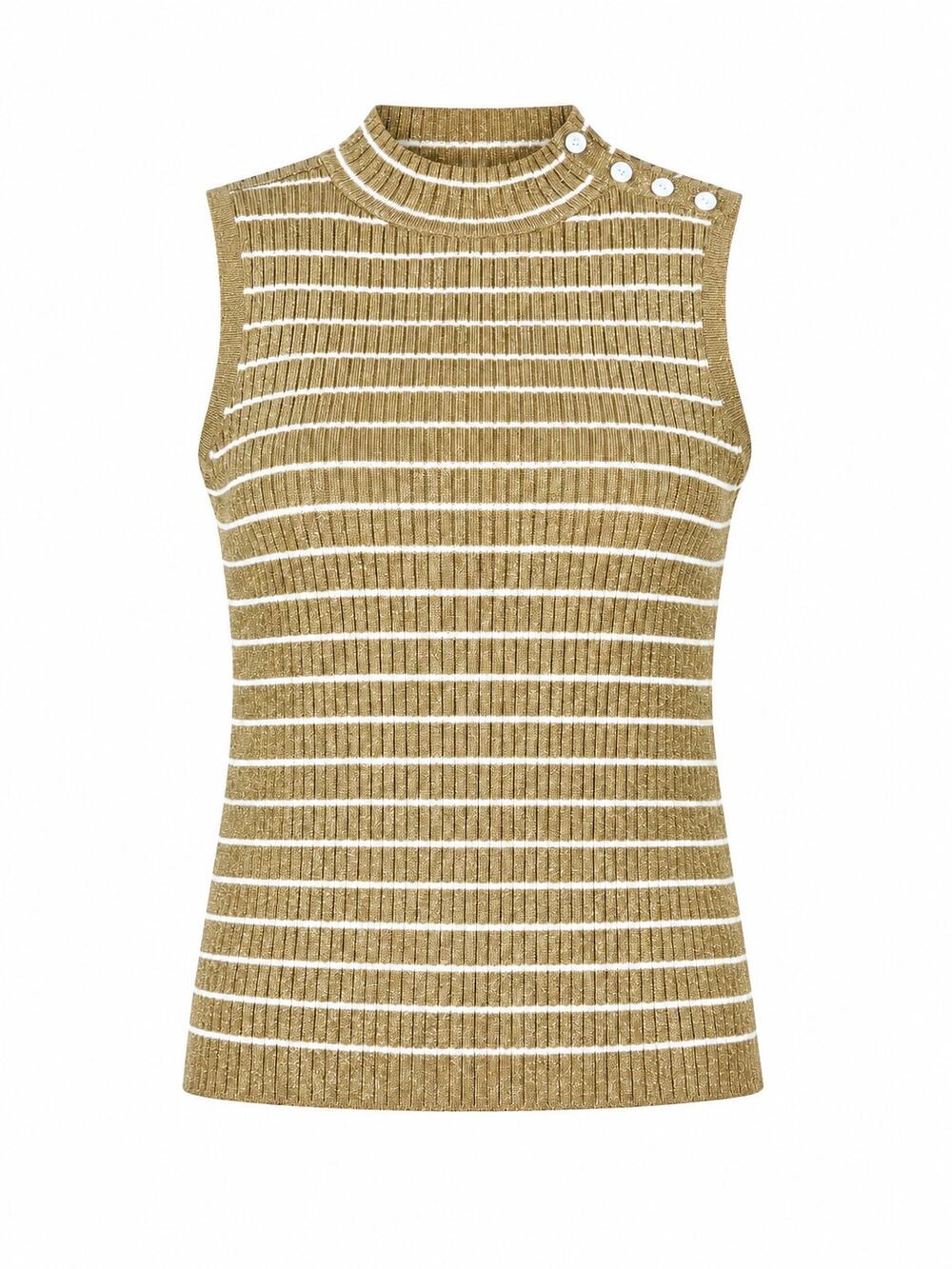 Talbots Small Metallic Gold Striped Sweater Vest Preppy Classic Minimalist